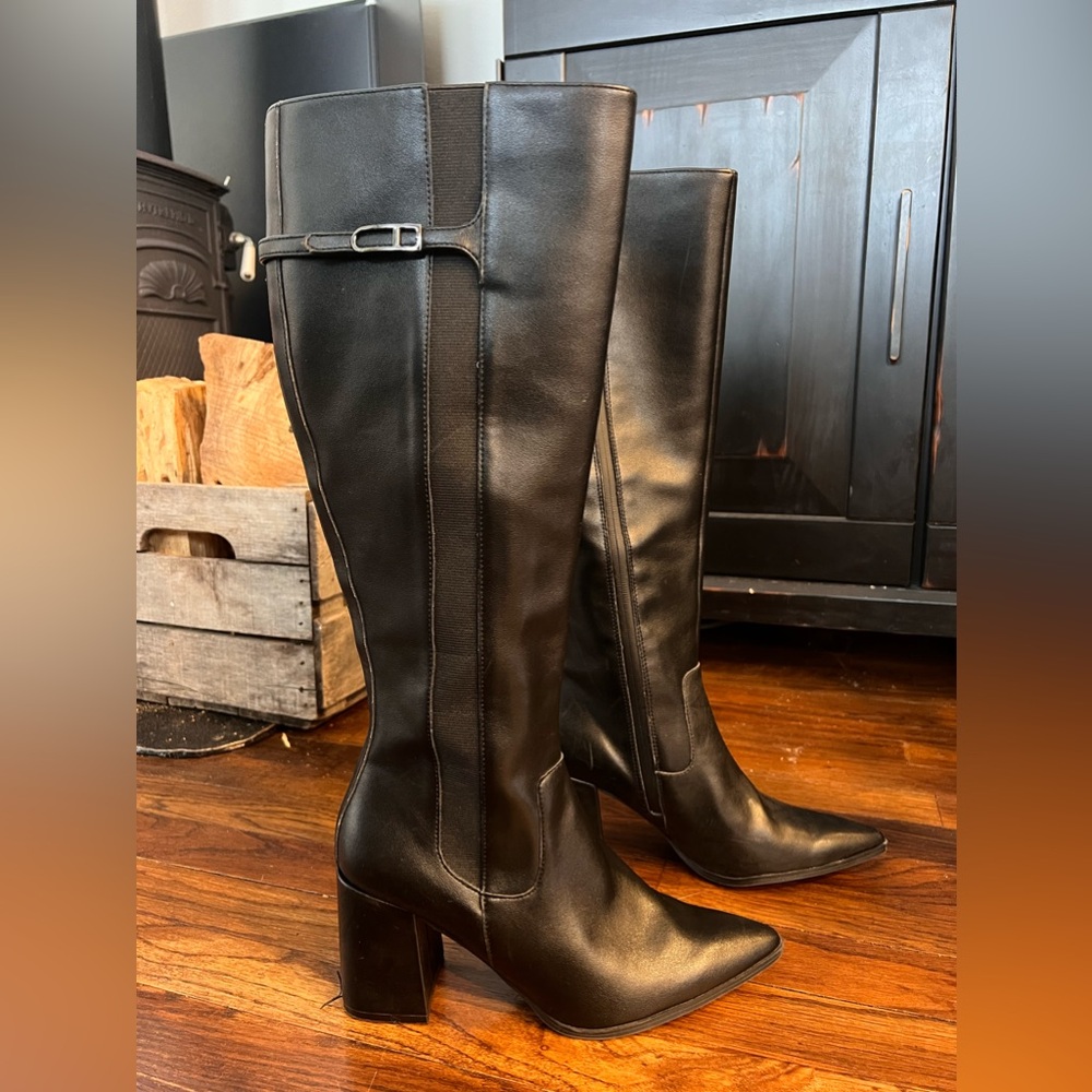 Black Faux Leather Heeled Boots